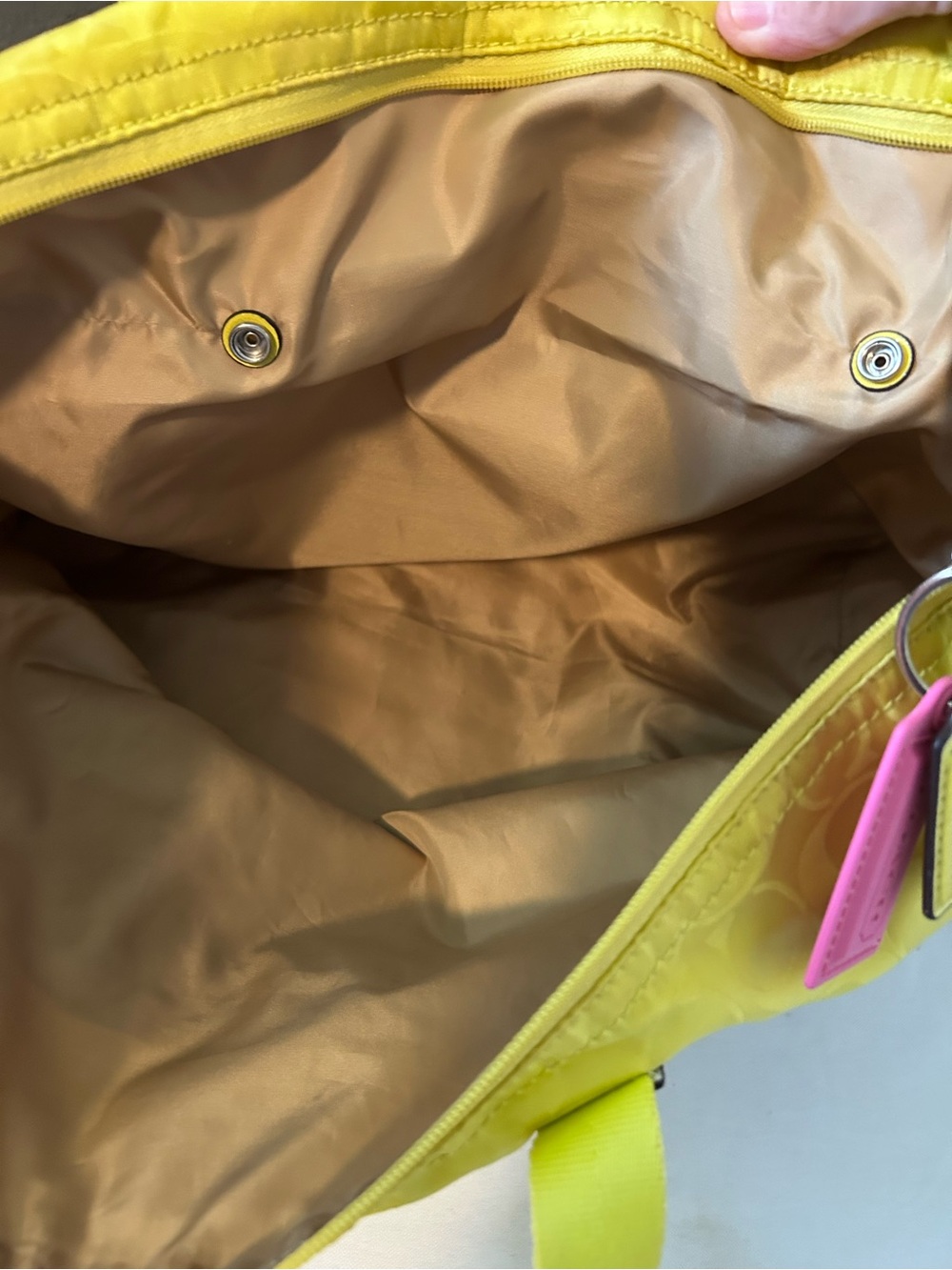 Coach Getaway Weekender Colorblock Signature Nylon Tote in Citrine EUC - Picture 7 of 8